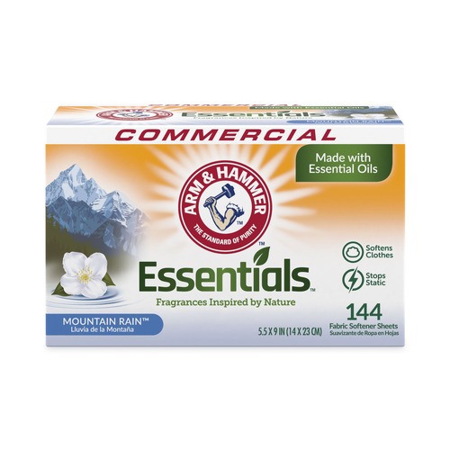 Cleaning & Janitorial Supplies | Arm & Hammer 33200-00102 Essentials Dryer Sheets - Mountain Rain (144 Sheets/Box, 6 Boxes/Carton) image number 0