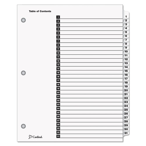 Office Jansan | Cardinal 60113CB 31 Tab 1 - 31 Letter Traditional Onestep Index System - White (31/Set) image number 0