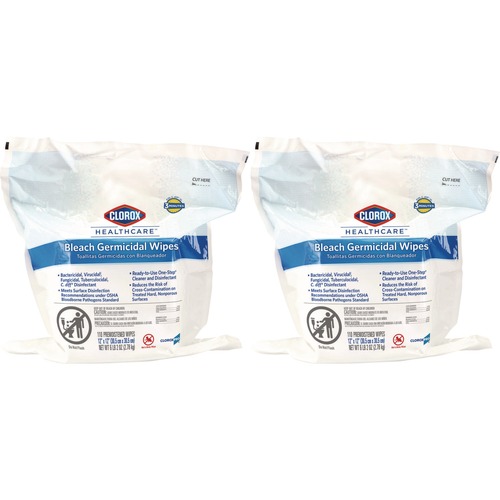 Office Jansan | Clorox Healthcare 30359 12 in. x 12 in. 1-Ply Bleach Germicidal Wipes - Unscented, White (110/Refill, 2 Refills/Carton) image number 0