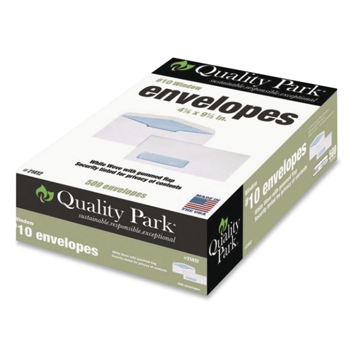 Office Jansan | Quality Park QUA21412 4.13 in. x 9.5 in. #10, Bankers Flap, Gummed Closure, Window Envelope - White (500/Box) image number 0