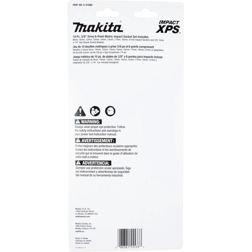 Makita E-01688 Impactxps 3/8" Dr 6pt Metric Impact Socket Set W/adapter 10pc for sale online