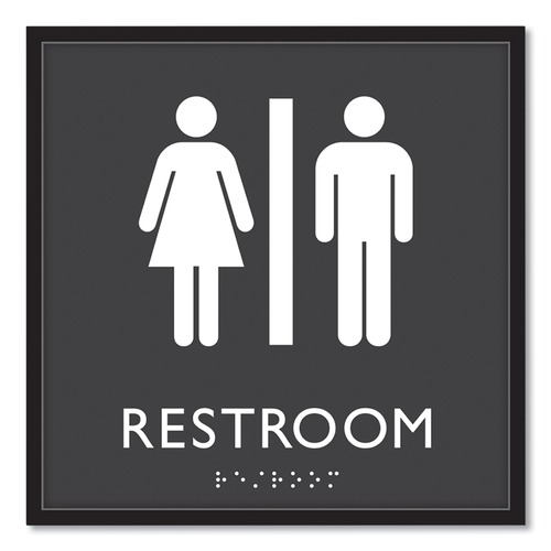 Floor Signs | Headline Sign 66910 8 in. x 8 in. Unisex Restroom Plastic ADA Sign - Clear/White image number 0
