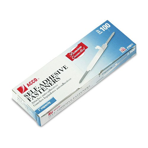 Office Jansan | ACCO A7070011K 1 in. Capacity 2.75 in. Center to Center Premium Self-Adhesive Two-Prong Paper Fastener Bases - Silver (100/Box) image number 0