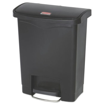 Rubbermaid Commercial Streamline 8-Gallon Front Step Style Resin Step-On Container - Black