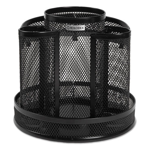 Office Jansan | Rolodex 1773083 6.5 in. Diameter x 6.5 in. Height 8 Compartments Steel Wire Mesh Spinning Desk Sorter - Black image number 0