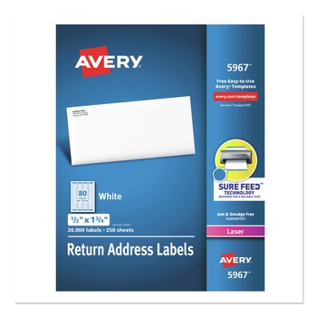Avery 0.5 in. x 1.75 in. Address Labels with Sure Feed Technology for Laser Printers - White (80/Sheet, 250 Sheets/Box)