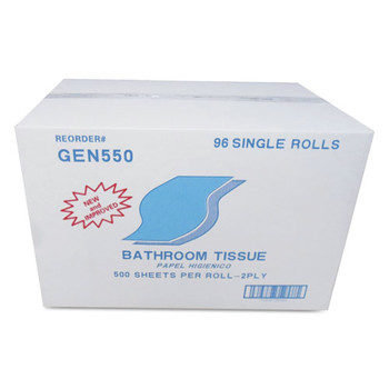 GEN GEN550 2-Ply Septic Safe Bath Tissues - White (500 Sheets/Roll, 96 Rolls/Carton)
