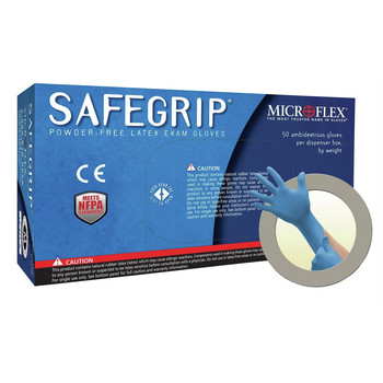 MicroFlex 50-Piece SafeGrip Extended Cuff Disposable Latex Gloves Pack - XL, Blue