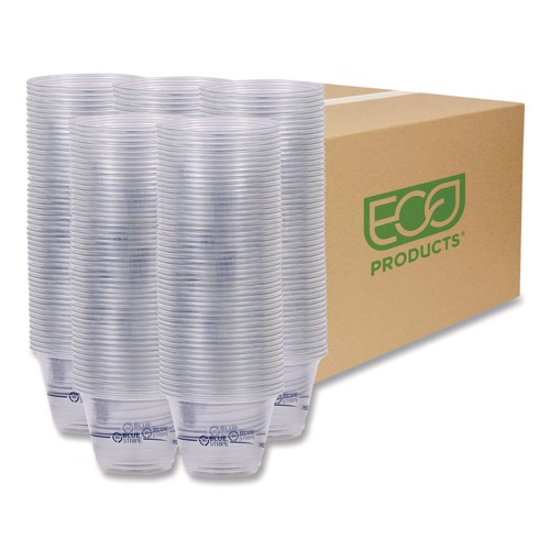 Cups and Lids | Eco-Products EP-CR9 BlueStripe 9 oz. Plastic 25 Percent Recycled Content Cold Cups - Clear/Blue (1000/Carton) image number 0