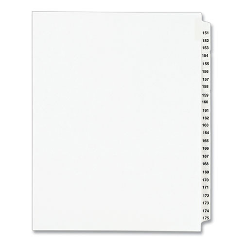 Office Jansan | Avery 01336 11 in. x 8.5 in. 25-Tab 151 to 175 Avery Style Preprinted Legal Exhibit Side Tab Index Dividers - White (1-Set) image number 0