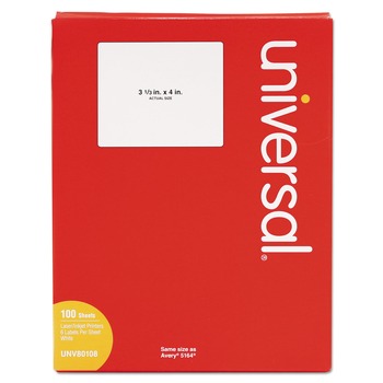 Universal UNV80108 Inkjet/Laser 3.33 in. x 4 in. Labels - White (100-Sheet/Box 6-Piece/Sheet)