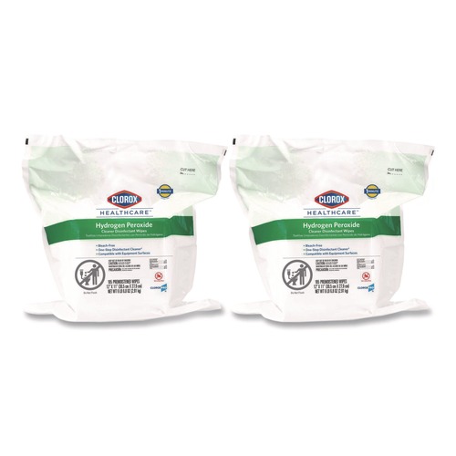 Cleaning Cloths | Clorox Healthcare 30827 12 in. x 11 in. Hydrogen Peroxide Cleaner Disinfectant Wipes - Unscented White (2/Carton) image number 0