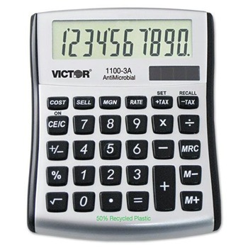 Victor Antimicrobial Compact 10-Digit Desktop Calculator - Gray/Black