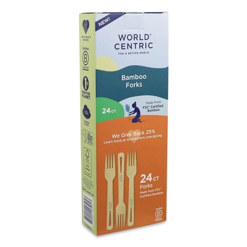 World Centric Medium Heavyweight Paper Fork Bamboo Cutlery - Natural (24/Pack)