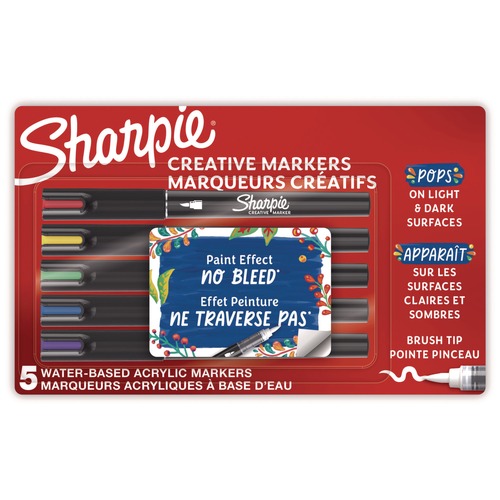 Markers | Sharpie 2196904 Fine Brush Tip Creative Markers - Assorted Colors (5/Pack) image number 0