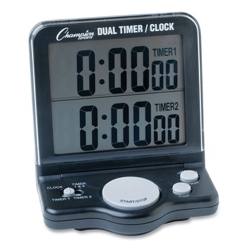 Champion Sports 3.5 in. x 1 in. x 4.5 in. LCD Dual Timer/Clock with Jumbo Display - Black