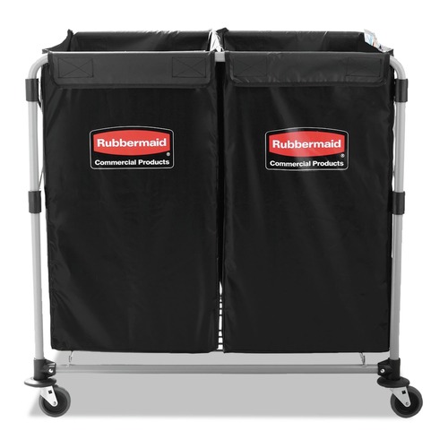 Office Jansan | Rubbermaid Commercial 1881781 Two-Compartment 24.10 in. x 35.70 in. x 34 in. Collapsible X-Cart - Black/Silver image number 0
