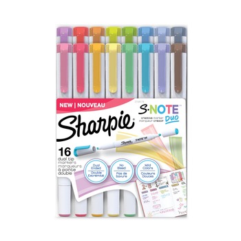 Sharpie S-Note Bullet/Chisel Tip Creative Markers - Assorted Ink Colors/White Barrel (16/Pack)