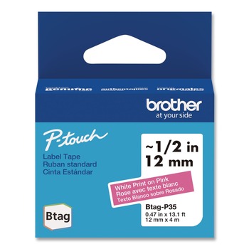 Brother P-Touch 0.47 in. x 13.1 ft. Genuine P-Touch BTAG Label Tapes - White on Pink