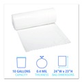 Trash Bags | Boardwalk H4823LWKR01 10 Gallon 0.4 mil 24 in. x 23 in. Perforated Roll Low-Density Waste Can Liners - White (25 Bags/Roll, 20 Rolls/Carton) image number 4