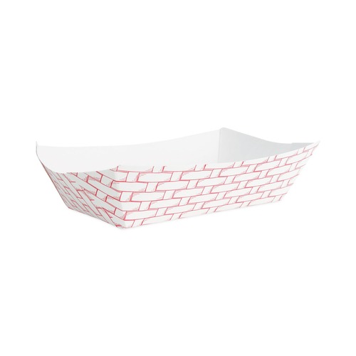 Food Trays, Containers, and Lids | Boardwalk BWK30LAG500 5 lbs. Capacity Paper Food Baskets - Red/White (500/Carton) image number 0