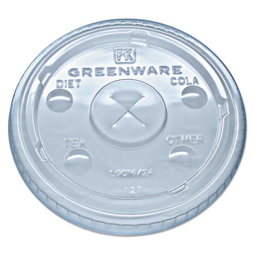 Cups and Lids | Fabri-Kal 000000000009509112 Greenware X-Slot Sugarcane Cold Drink Lids, Fits 16 oz/18 oz/24 oz Cold Cups - Clear (1000/Carton) image number 0