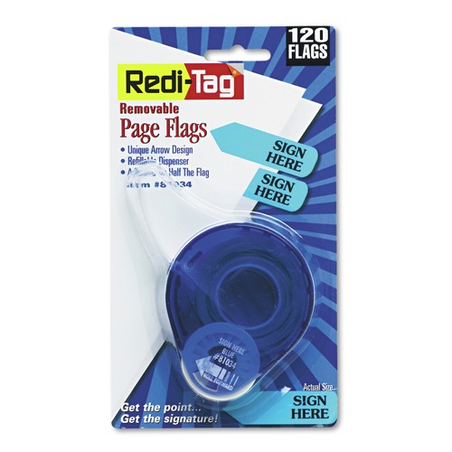 | Redi-Tag B81034 "Sign Here" Arrow Message Page Flags in Dispenser - Blue (120/Pack) image number 0