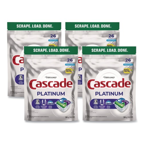 Dish Soaps | Cascade 80797184 Platinum ActionPacs, Fresh Scent 14 oz Pack, 4 Packs/Carton image number 0