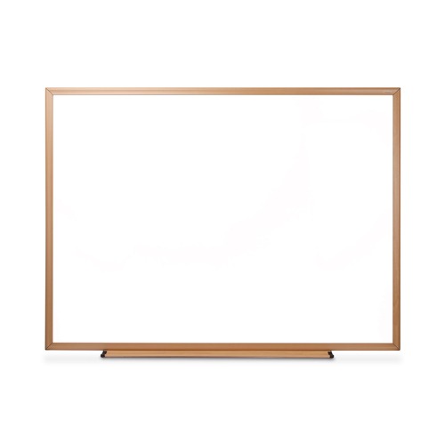 White Boards | Universal UNV43618 48 in. x 36 in. Deluxe Melamine Dry Erase Board - Melamine White Surface, Oak Fiberboard Frame image number 0