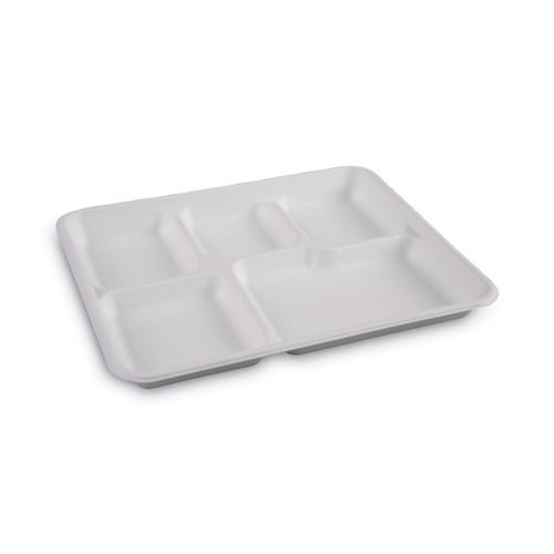  | Boardwalk TL-15-TBW 5-Compartment 8 in. x 10 in. Bagasse Dinner Tray - White (500/Carton) image number 0