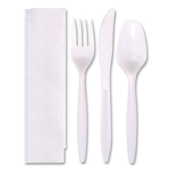 Hoffmaster 117799 Fork/Knife/Spoon/Napkin Economy Cutlery Kit - White (250/Carton)