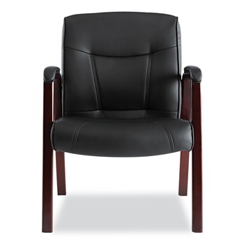 Alera Alera Madaris Series Leather Guest Chair W/wood Trim, Four Legs, Black/mahogany