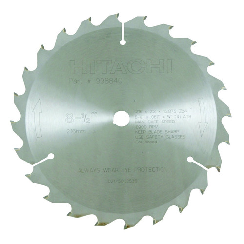 Circular Saw Accessories | Hitachi 998840 8-1/2 in. 24-Tooth TCT/ATB Circular Saw Blade image number 0
