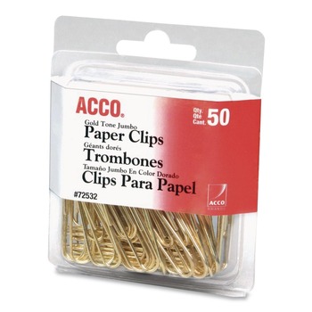 ACCO Jumbo Smooth Gold Tone Paper Clips - Gold (50/Box)