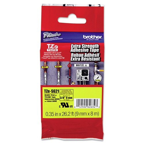 Bulk Savings Pricing 2 | Brother P-Touch TZES621 0.35 in. x 26.2 ft. TZe Laminated Removable Label Tapes - Black on Yellow image number 0