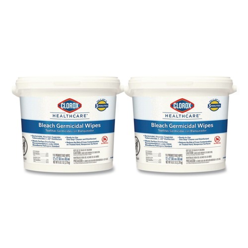Office Jansan | Clorox Healthcare 30358 12 in. x 12 in. 1-Ply Bleach Germicidal Wipes - Unscented, White (110/Bucket, 2 Buckets/Carton) image number 0