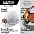 Hard Hats | Klein Tools 60107 Non-Vented Cap Style Hard Hat with Headlamp - White image number 1