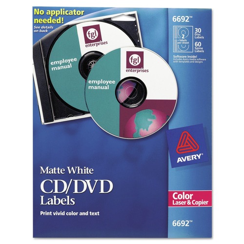 Office Jansan | Avery 06692 Laser CD Labels - Matte White (30-Piece/Pack) image number 0