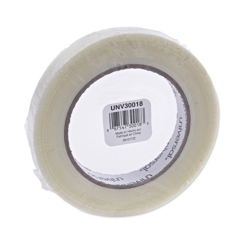  | Universal UNV30018 3 in. Core 120 lbs./in. 18 mm x 54.8 m Utility Grade Filament Tape - Clear (1-Roll) image number 0