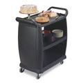 Utility Carts | Boardwalk CC203603 18 in. x 36.25 in. x 38 in. 300 lb Capacity Plastic Bussing Cart with 3 Shelves - Black image number 4