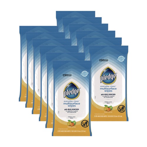 Cleaning & Janitorial Supplies | Pledge 319249 7 in. x 10 in. Multi-Surface Cleaner Wipes - Fresh Citrus (25/Pack, 12 Packs/Carton) image number 0
