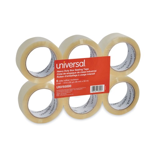 Mothers Day Sale! Save an Extra 10% off your order | Universal UNV93000 3 in. Core 1.88 in. x 54.6 yds. Heavy-Duty Box Sealing Tape - Clear (6/Pack) image number 0