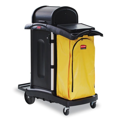 Cleaning Carts | Rubbermaid Commercial FG9T7500BLA High-Security Healthcare Cleaning Cart - Black image number 0