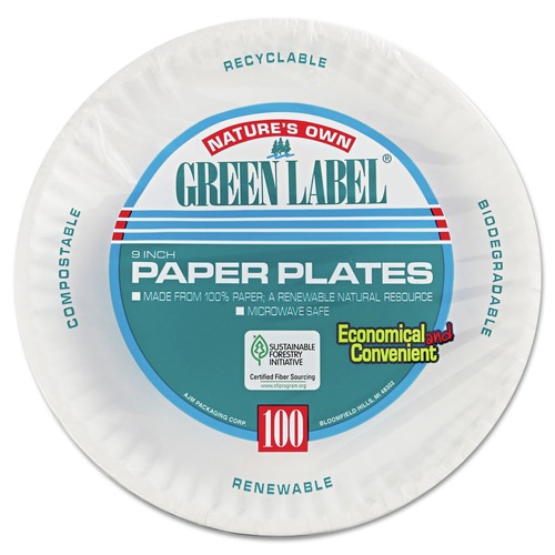  | AJM Packaging Corporation AJM PP9GRAWH 9 in. Paper Plates - White (1200/Carton) image number 0