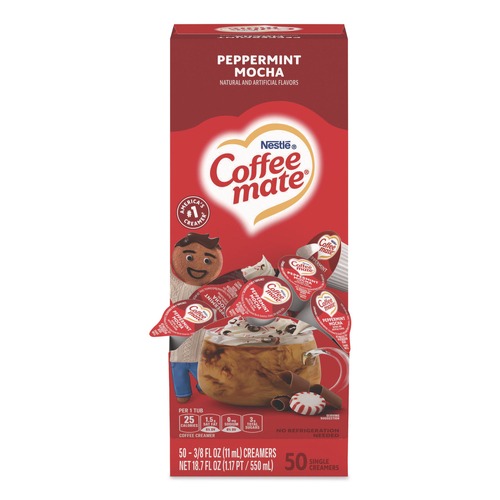 Food Service | Coffee-Mate 12072787 0.38 oz. Mini Cups Liquid Coffee Creamer - Peppermint Mocha (50/Box) image number 0
