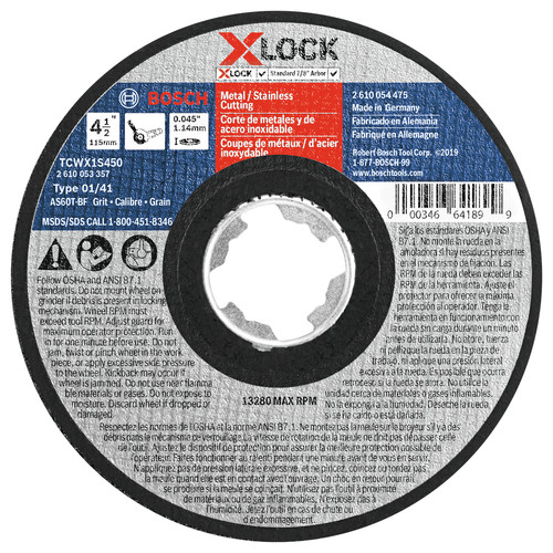 Grinding Wheels | Bosch TCWX1S450 X-LOCK Arbor Type 1A (ISO 41) 60 Grit Fast Metal/Stainless Cutting 4-1/2 in. x .045 in. Abrasive Wheel image number 0