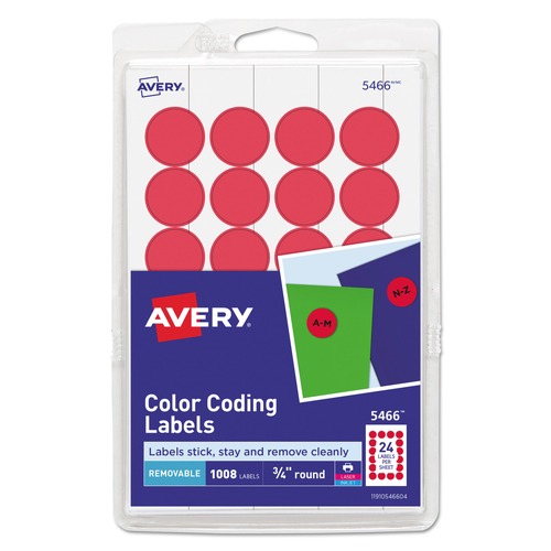  | Avery 05466 Printable Self-Adhesive Removable 0.75 in. Color-Coding Labels - Red (42-Sheet/Pack 24-Piece/Sheet) image number 0