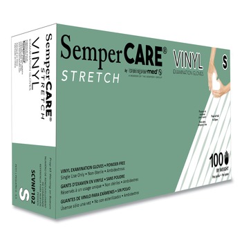 SemperCare Stretch Vinyl Examination Gloves - Small, Cream (100/Box)