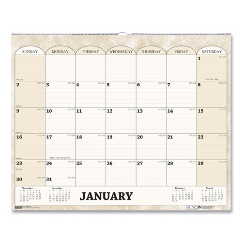 Calendars & Planners | House of Doolittle 319 14.88 in. x 12 in. 12-Month (Jan to Dec): 2026 Recycled Monthly Horizontal Wall Calendar - Marble Stone Artwork, White/Sand Sheets image number 0