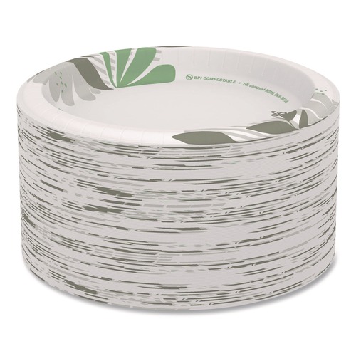 Labor Day Sale! Save $30 off $199! | Dixie UX9PATH Pathways Soak-Proof Shield 8.5 in. Diameter Mediumweight Paper Plates - Green/Burgundy (1000/Carton) image number 0